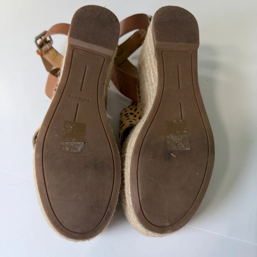 Dolce Vita Animal Print Calf Hair‎ Espadrille Wedge Sandals Tan Brown Size 7